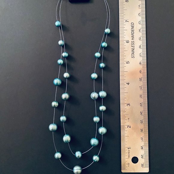 Honora Double-Stranded Aqua Blue Floating Pearl Necklace, NWT - Picture 4 of 7